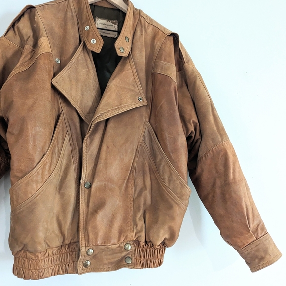 Vintage Natural Leather Bomber Aviation Motorcycle Jacket Tan Brown Size… - Picture 6 of 14